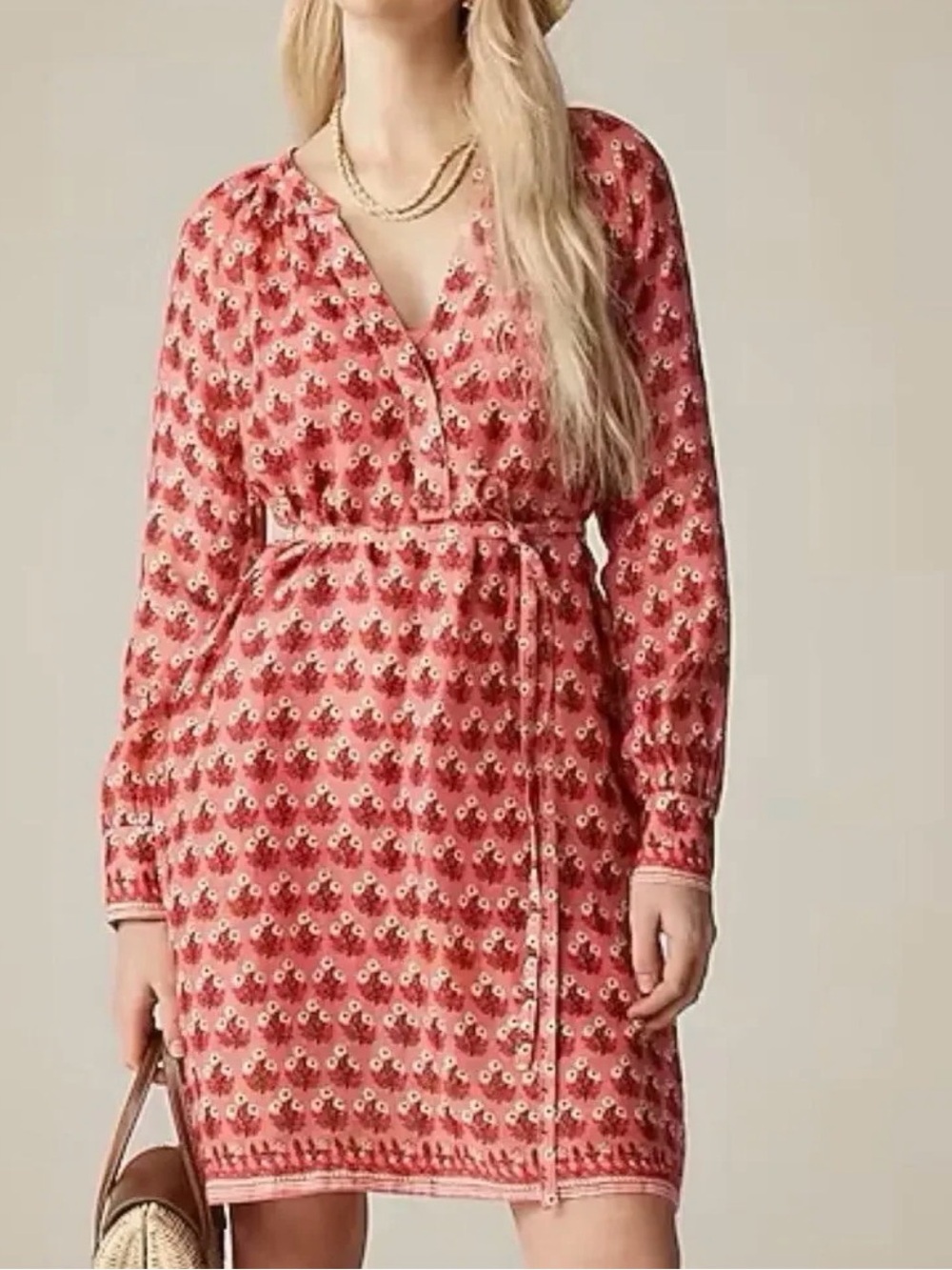 NWT J.crew Cabana floral print waist tie long sleeve 100% ramie dress sz M
